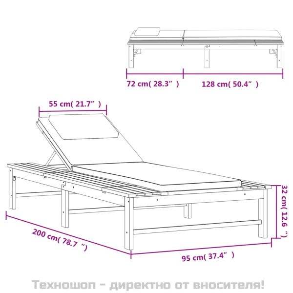 Шезлонг с тъмносиви шалте и възглавница, акациево дърво масив