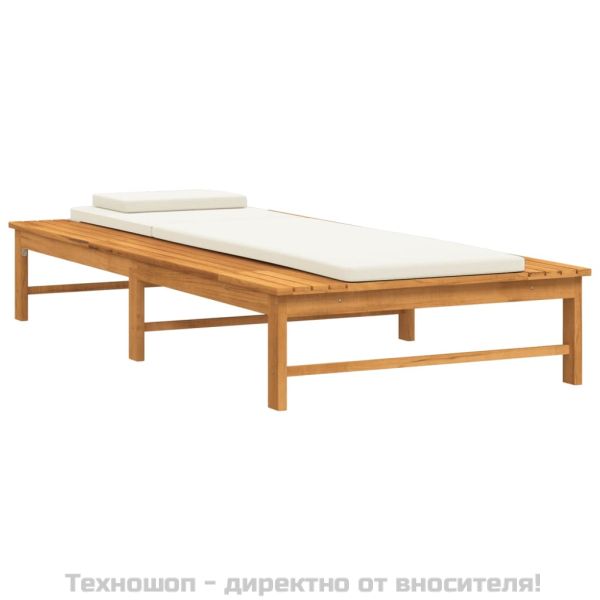 Шезлонг с кремаво-бели шалте и възглавница, акация масив