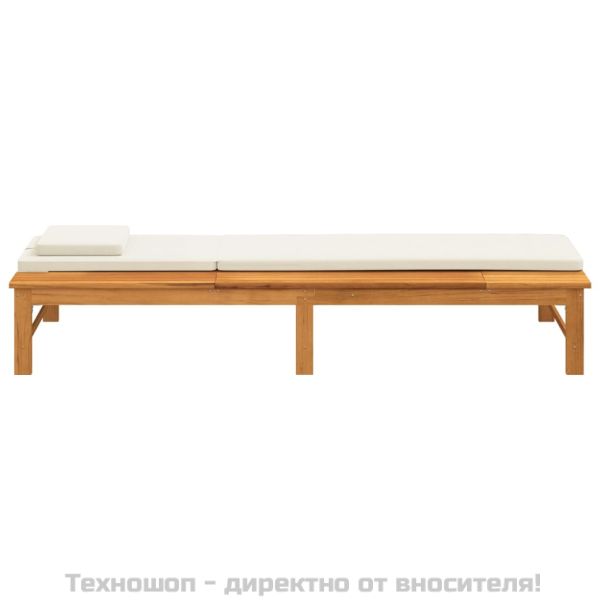 Шезлонг с кремаво-бели шалте и възглавница, акация масив