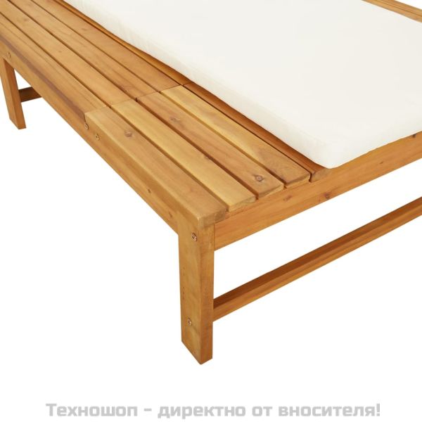 Шезлонг с кремаво-бели шалте и възглавница, акация масив