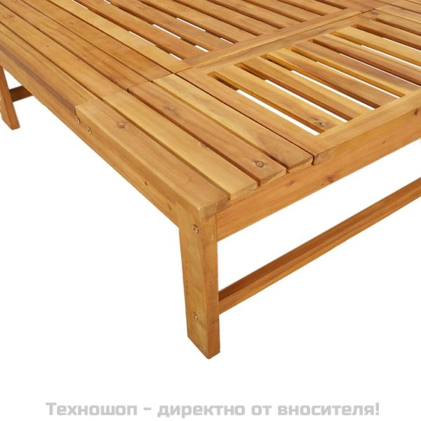 Шезлонг с кремаво-бели шалте и възглавница, акация масив