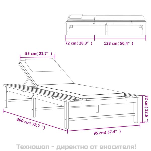 Шезлонг с кремаво-бели шалте и възглавница, акация масив