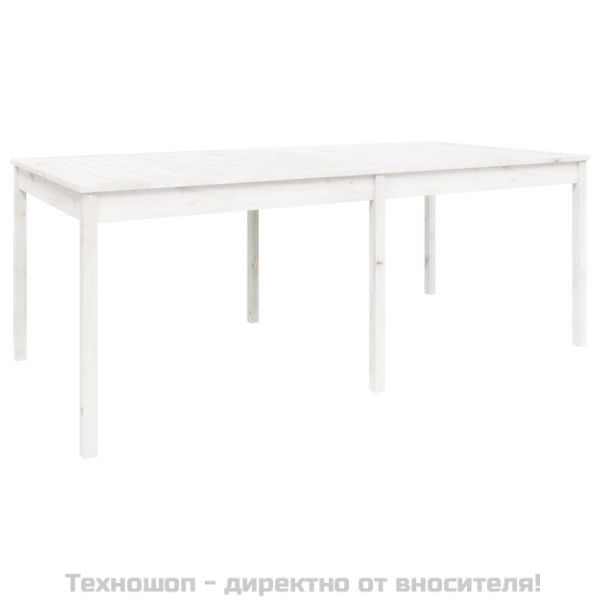 Градинска маса, бяла 203,5x100x76 см, борово дърво масив