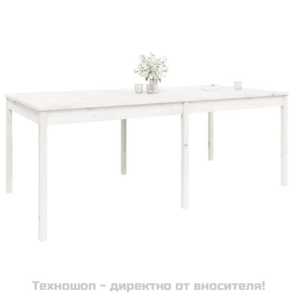 Градинска маса, бяла 203,5x100x76 см, борово дърво масив