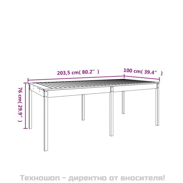 Градинска маса, бяла 203,5x100x76 см, борово дърво масив