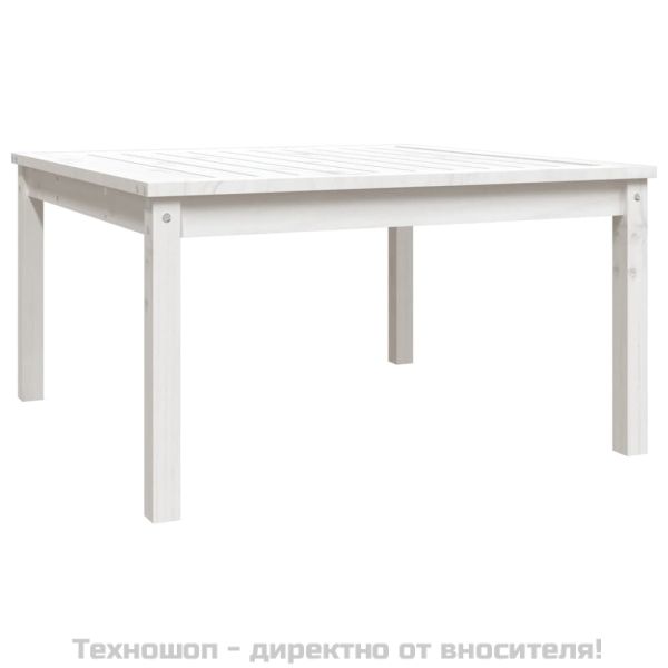 Градинска маса, бяла, 82,5x82,5x45 см, борово дърво масив