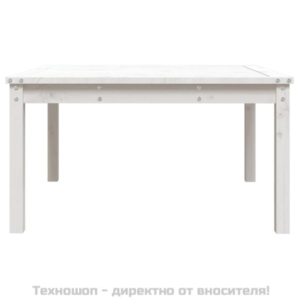 Градинска маса, бяла, 82,5x82,5x45 см, борово дърво масив