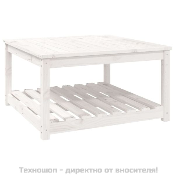 Градинска маса, бяла, 82,5x82,5x45 см, борово дърво масив