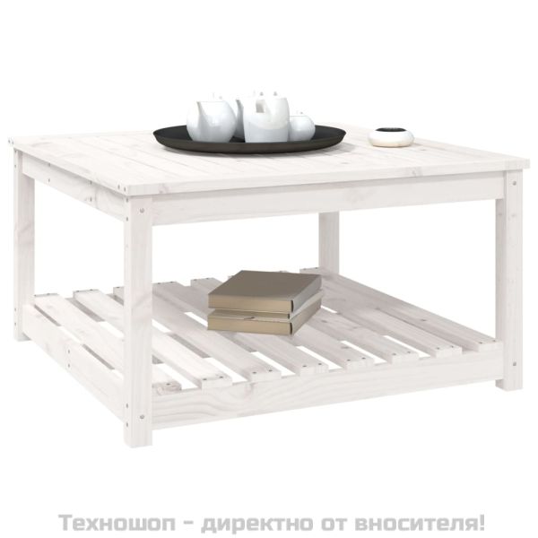 Градинска маса, бяла, 82,5x82,5x45 см, борово дърво масив