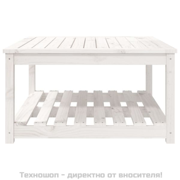 Градинска маса, бяла, 82,5x82,5x45 см, борово дърво масив