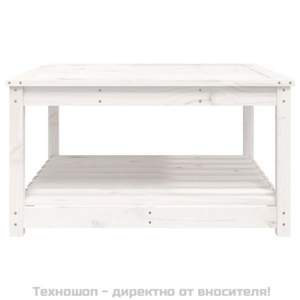 Градинска маса, бяла, 82,5x82,5x45 см, борово дърво масив