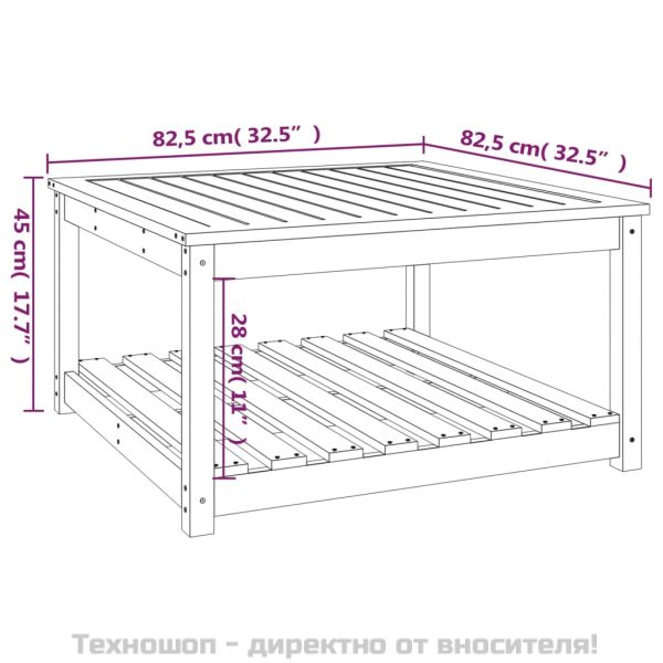 Градинска маса, бяла, 82,5x82,5x45 см, борово дърво масив