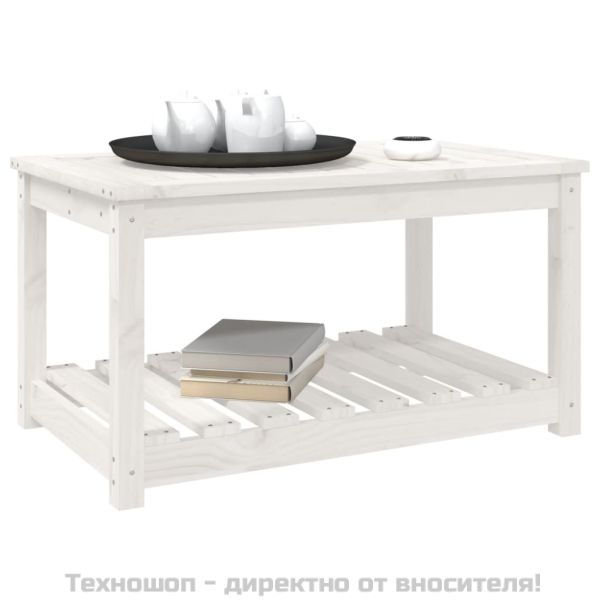 Градинска маса, бяла, 82,5x50,5x45 см, борово дърво масив