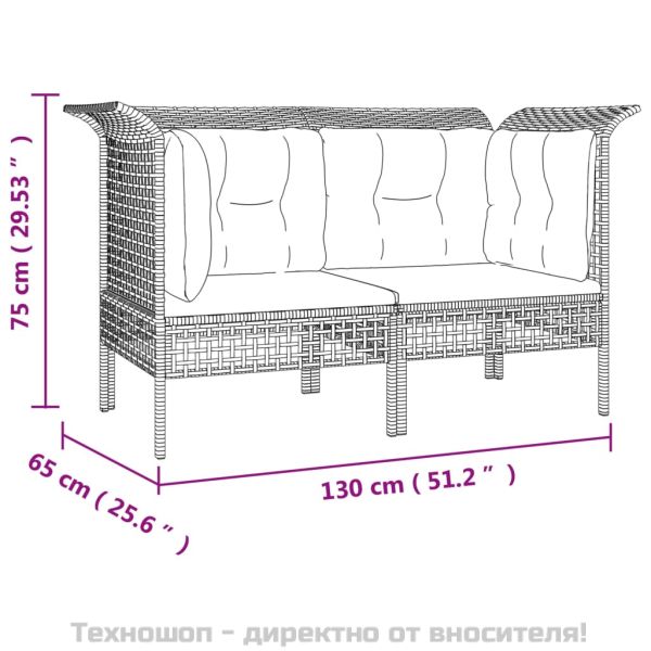 Градински ъглови дивани с възглавници, 2 бр, сиви, полиратан