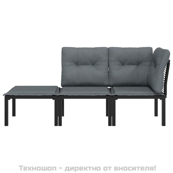 Градински лаундж комплект 3 части черно и сиво полиратан