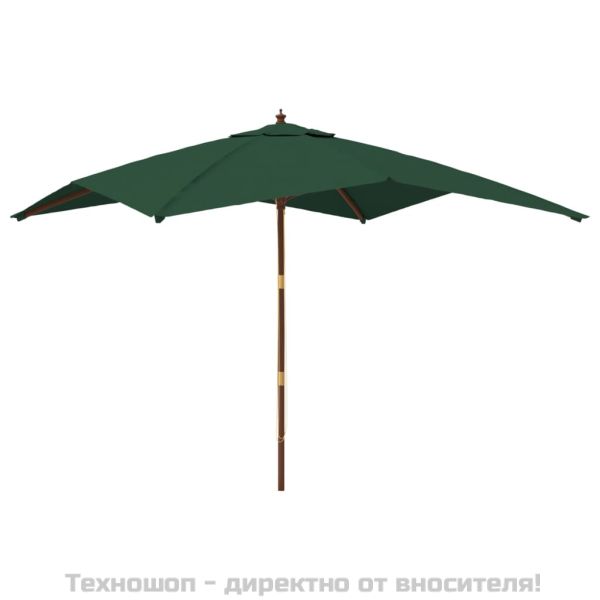 Градински чадър с дървен прът, зелен, 300x300x273 см