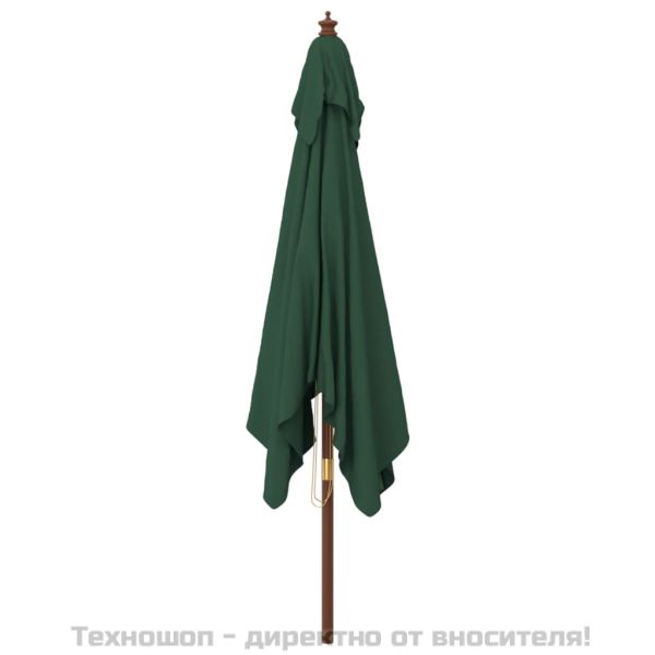 Градински чадър с дървен прът, зелен, 300x300x273 см