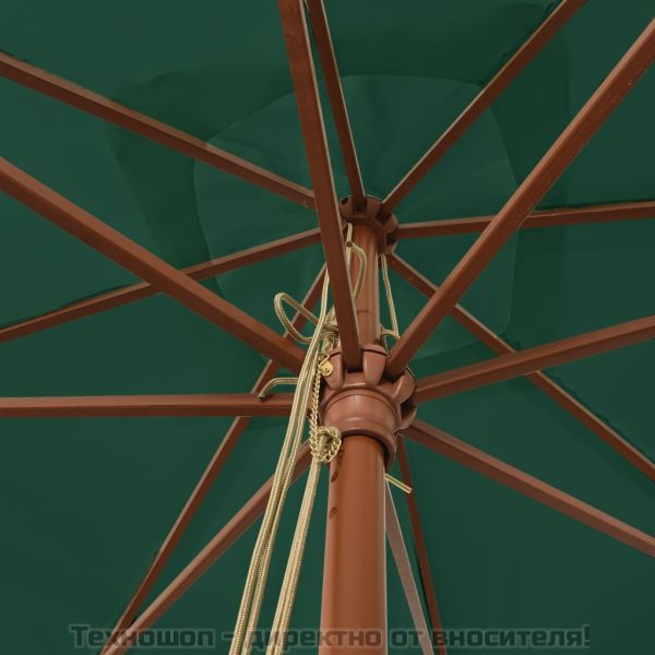 Градински чадър с дървен прът, зелен, 300x300x273 см