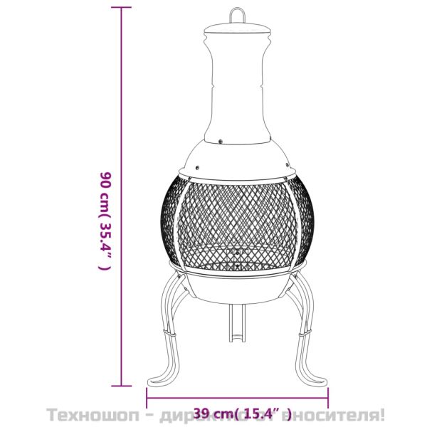 Градинска печка с ръжен, 39x39x90 см, стомана