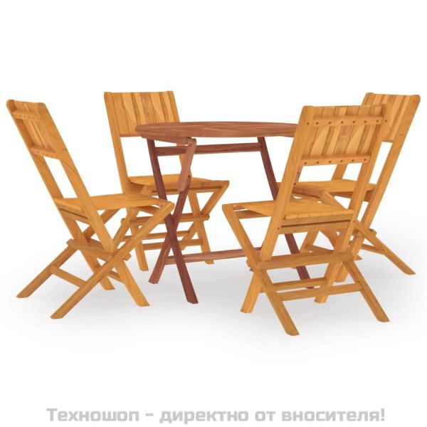 Градински трапезен комплект, 5 части, тиково дърво масив