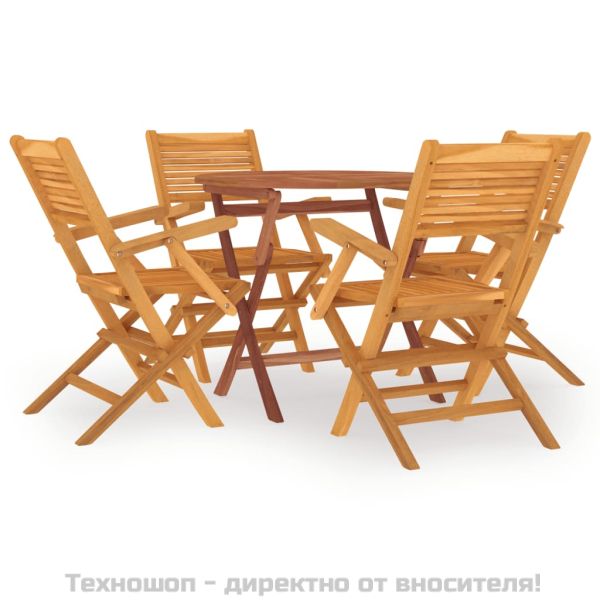 Градински трапезен комплект, 5 части, тиково дърво масив