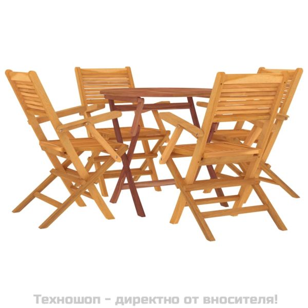 Градински трапезен комплект, 5 части, тиково дърво масив