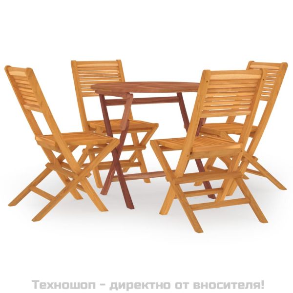 Градински трапезен комплект, 5 части, тиково дърво масив