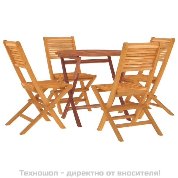 Градински трапезен комплект, 5 части, тиково дърво масив