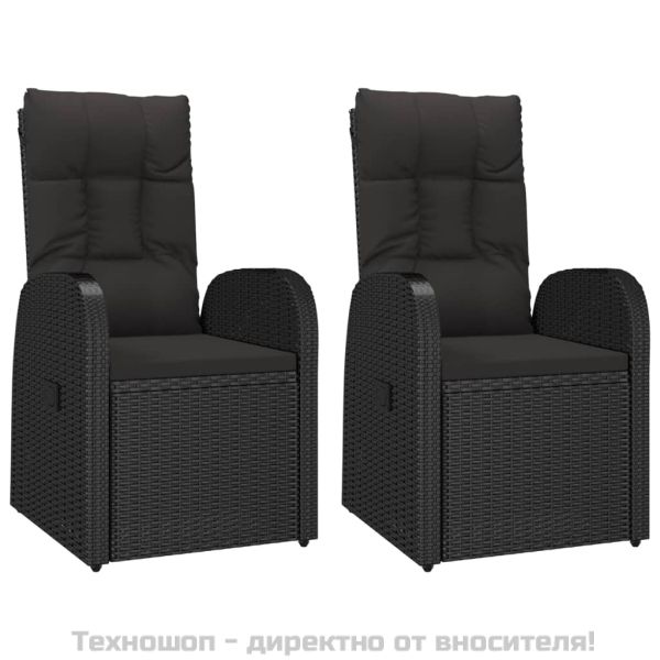 Градински комплект от 3 части с възглавници черни полиратан