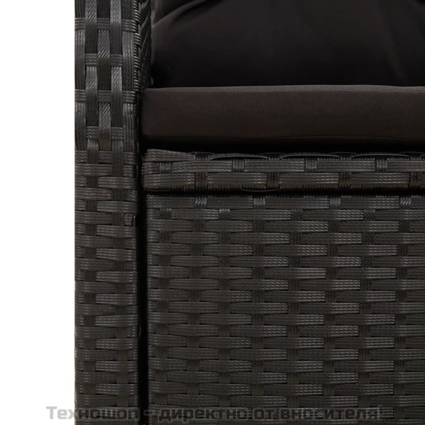 Градински комплект от 3 части с възглавници черни полиратан