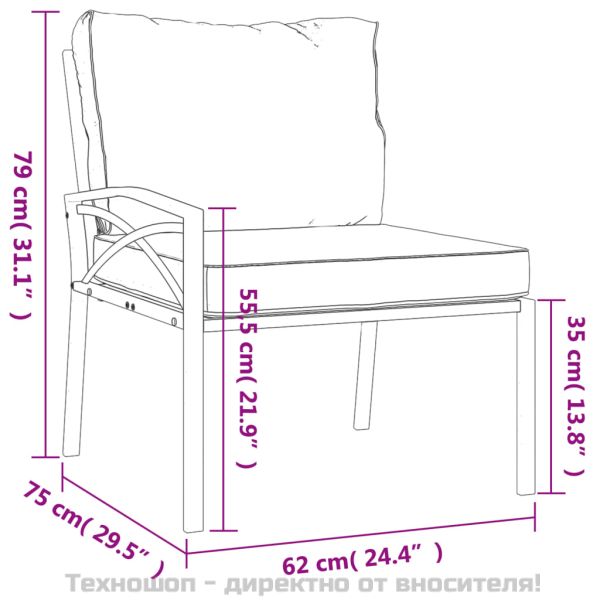 Градински лаундж комплект 7 части със сиви възглавници стомана