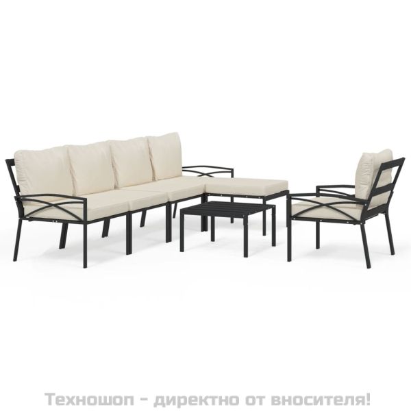 Градински лаундж комплект 7 части с пясъчни възглавници стомана