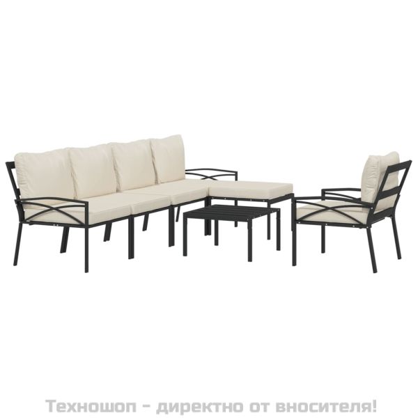 Градински лаундж комплект 7 части с пясъчни възглавници стомана