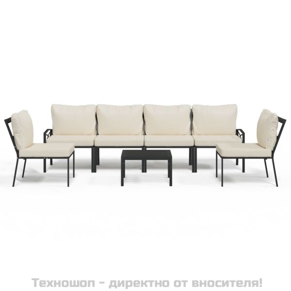 Градински лаундж комплект 7 части с пясъчни възглавници стомана