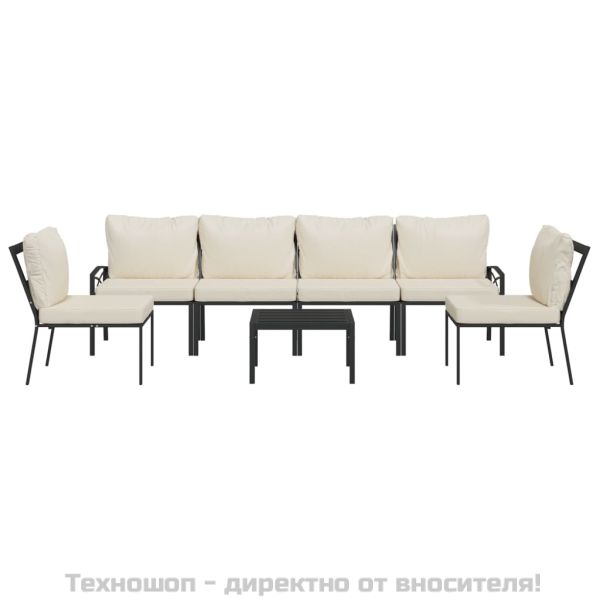 Градински лаундж комплект 7 части с пясъчни възглавници стомана