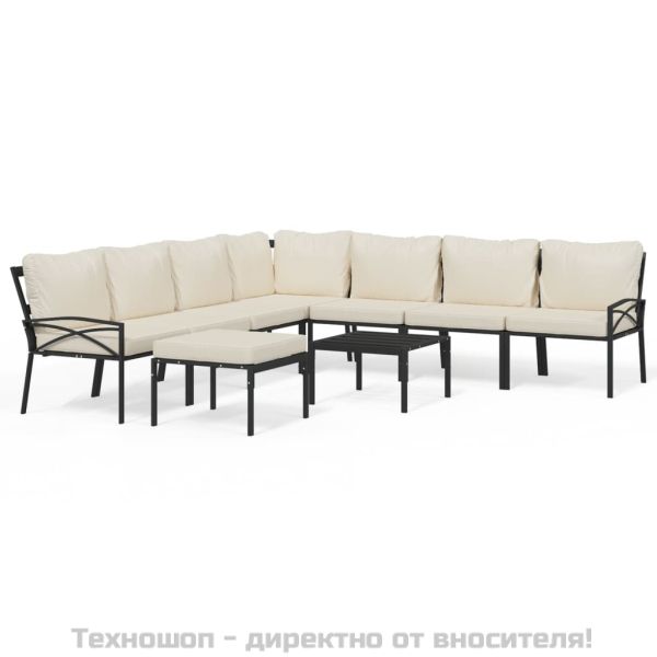 Градински лаундж комплект 9 части с пясъчни възглавници стомана