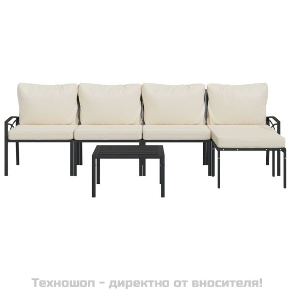 Градински лаундж комплект 6 части с пясъчни възглавници стомана