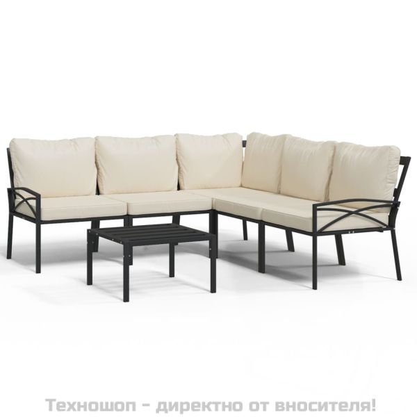 Градински лаундж комплект 6 части с пясъчни възглавници стомана