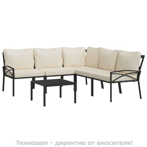 Градински лаундж комплект 6 части с пясъчни възглавници стомана