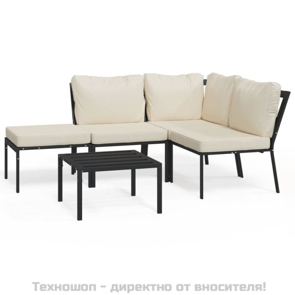 Градински лаундж комплект 5 части с пясъчни възглавници стомана