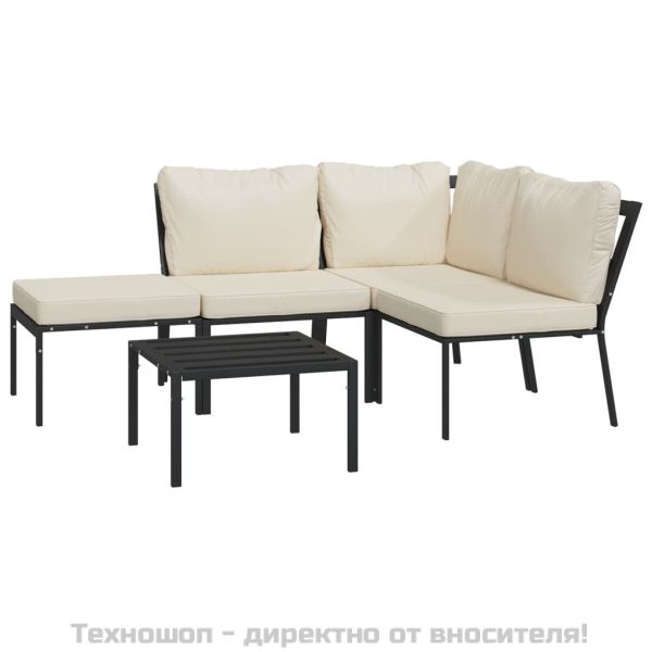 Градински лаундж комплект 5 части с пясъчни възглавници стомана