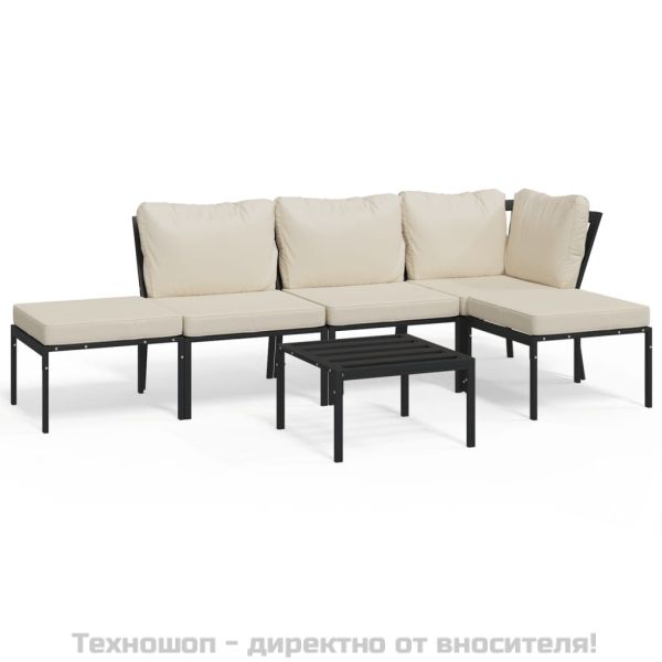 Градински лаундж комплект 6 части с пясъчни възглавници стомана