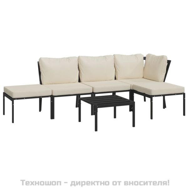 Градински лаундж комплект 6 части с пясъчни възглавници стомана