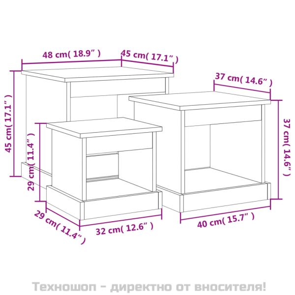 Кафе маси, 3 бр, сив сонома, инженерно дърво