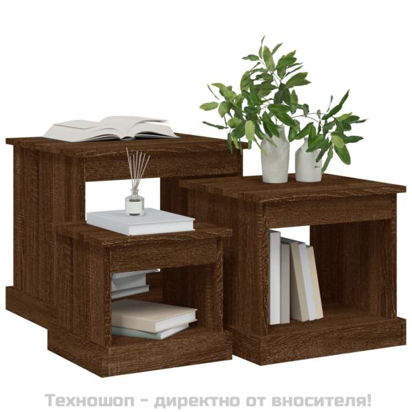 Кафе маси, 3 бр, кафяв дъб, инженерно дърво