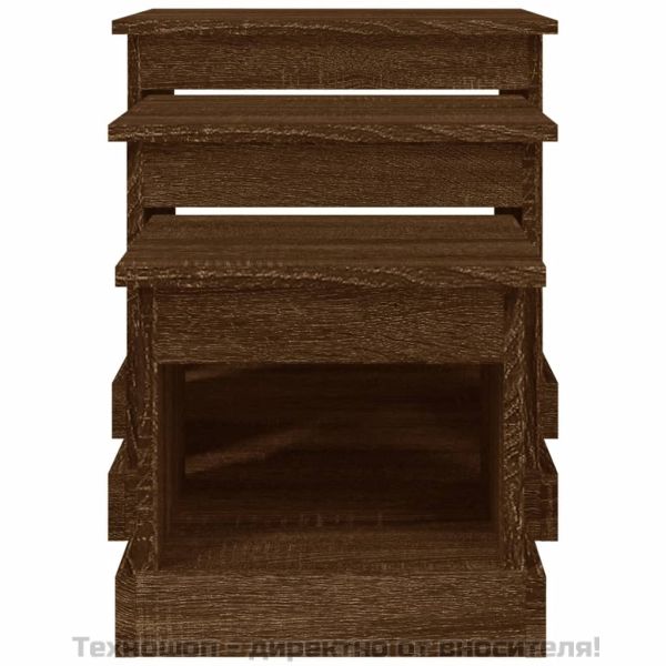 Кафе маси, 3 бр, кафяв дъб, инженерно дърво