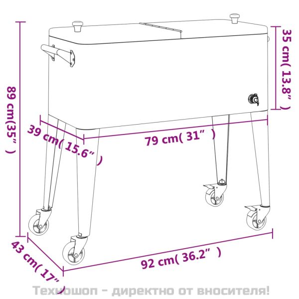 Хладилна количка с колела, червена, 92x43x89 см