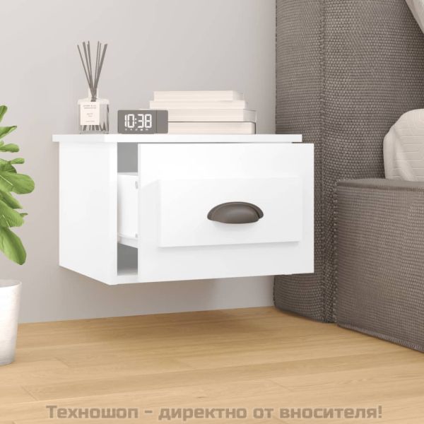 Нощно шкафче за стенен монтаж, бяло, 41,5x36x28 см