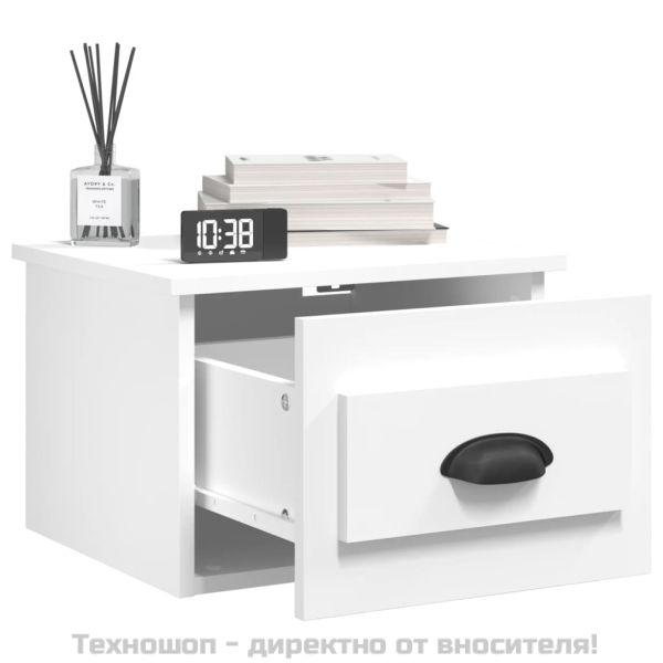Нощно шкафче за стенен монтаж, бяло, 41,5x36x28 см