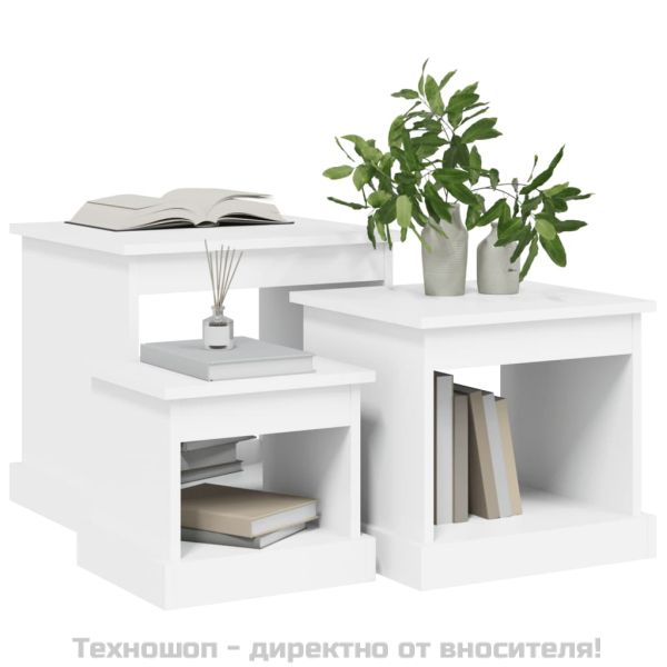 Маси за кафе, 3 бр, бели, инженерно дърво